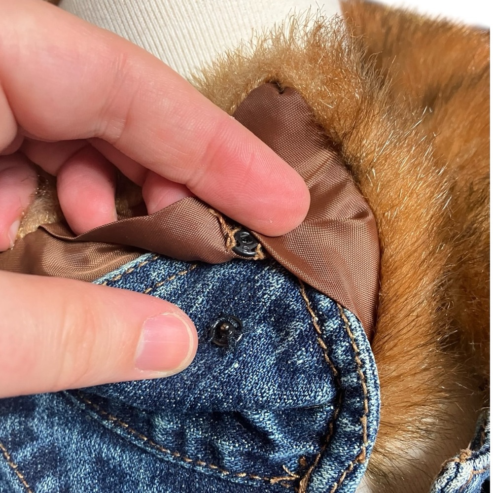 VINTAGE Y2K Stephen Hardy Squeeze Brown Faux Fur Collar Denim Jean Jacket Large - Picture 4 of 9
